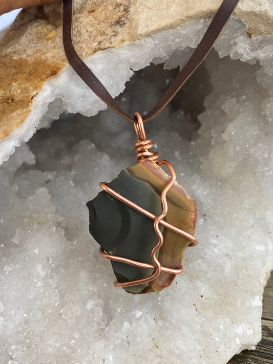 Madagascar: POLYCHROME JASPER PENDANT (On Leather Neckstrap)