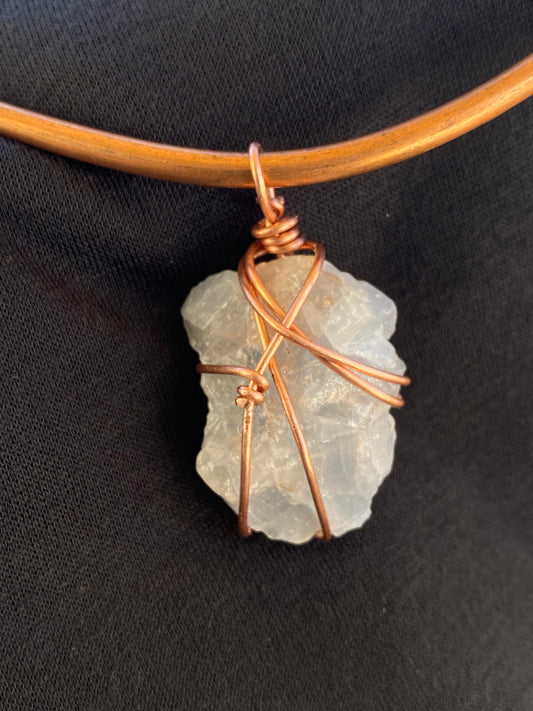 Mexico: BLUE CALCITE PENDANT (On Leather Neckstrap)