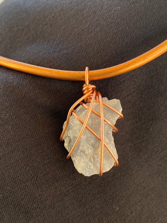 Mexico: BLUE CALCITE PENDANT (On Leather Neckstrap)