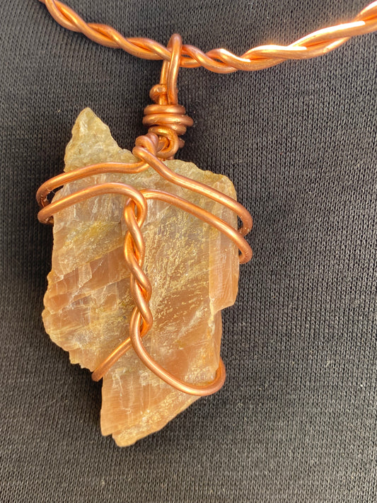 India: LARGE PEACH MOONSTONE (On Leather Neckstrap)