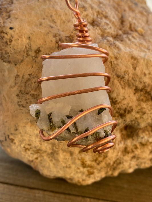 Brazil: Large Green Tourmaline in Quartz (on Leather Neckstrap)