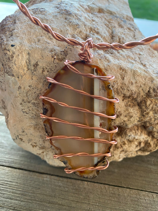 Brazil: COPPER TWIST NATURAL AGATE SLAB (On Leather Neckstrap)