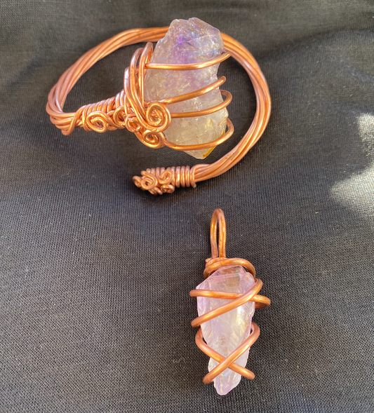 Brazil: AMETHYST CRYSTAL SET (Swirled Wrist Cuff & Pendant)
