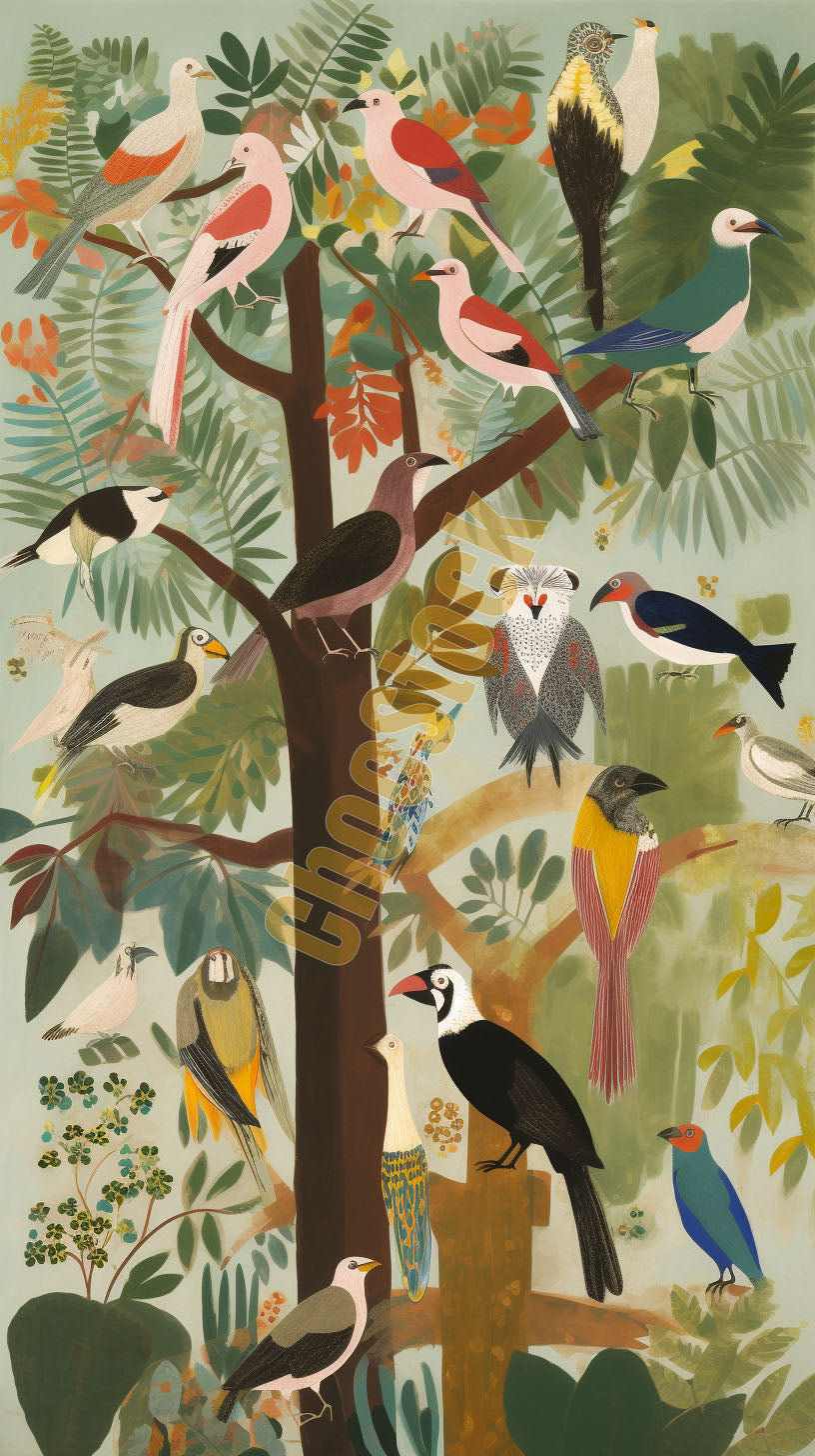 Exotic Birds In Tree 2
