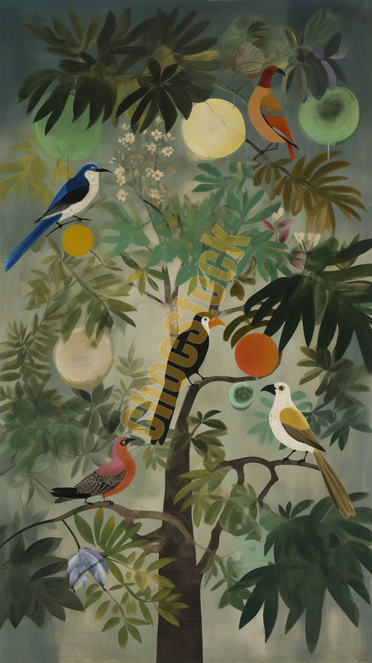 Exotic Birds In Tree