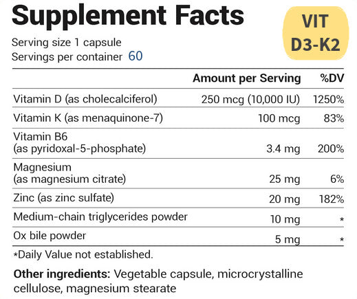 VITAMIN D3-K2 10,000 IU Complex (2 month supply)