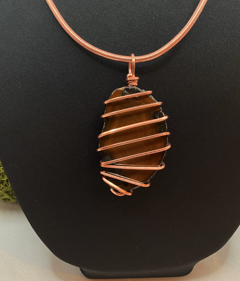 Brazil: BURNT HONEY NATURAL AGATE SLAB (On Leather Neckstrap)