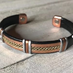 Faux Leather Copper Cuff 'Loop" Design (Magnetic)