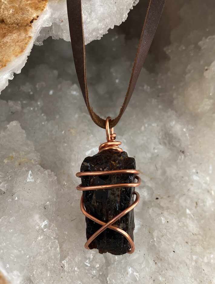 Brazil: GORGEOUS TOURMALINE PENDANT (On Leather Neckstrap)