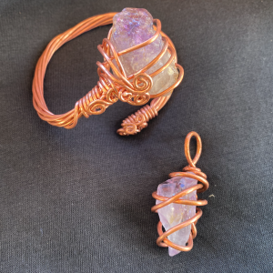 Brazil: AMETHYST CRYSTAL SET (Swirled Wrist Cuff & Pendant)