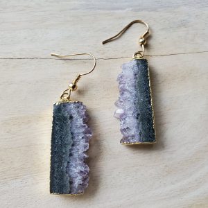 GOLD PLATED 30MM URUGUAYAN AMETHYST SLICE EARRINGS