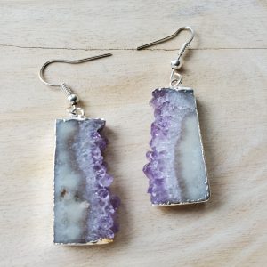 SILVER PLATED 30MM URUGUAYAN AMETHYST SLICE EARRINGS