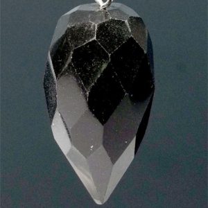 FACETED BLACK TOURMALINE DROP PENDANT W/ SILVER BAIL (on Leather Neckstrap)