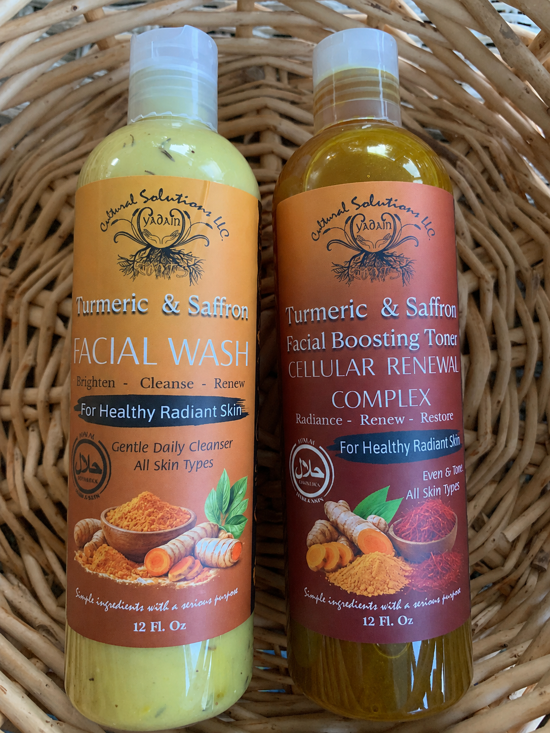 TURMERIC & SAFFRON RADIANCE RENEWAL FACIAL WASH + TONER SERUM DUO (Large 12oz Bottles)
