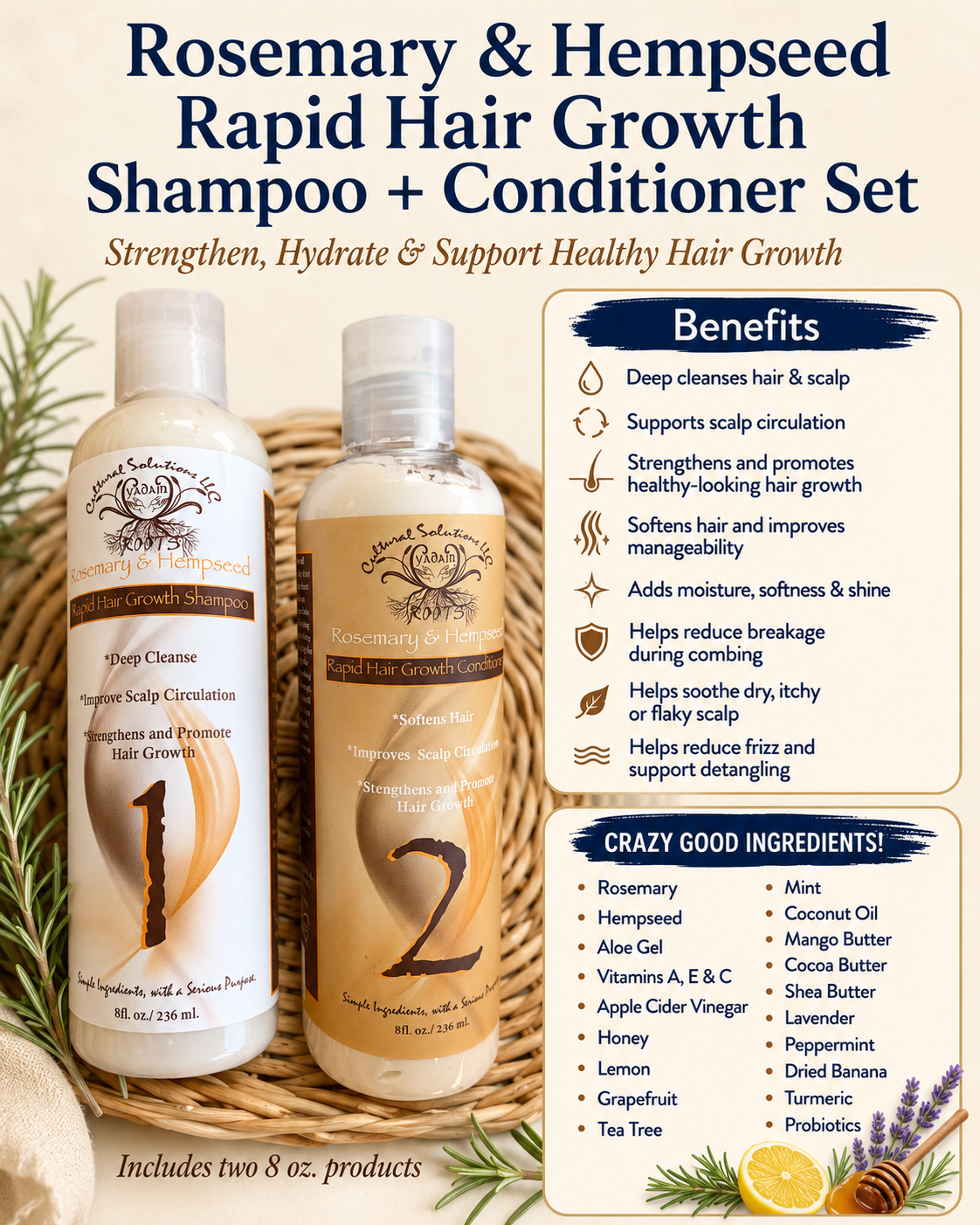 ROSEMARY & HEMPSEED RAPID HAIR GROWTH SHAMPOO + CONDITIONER SET - Image 2