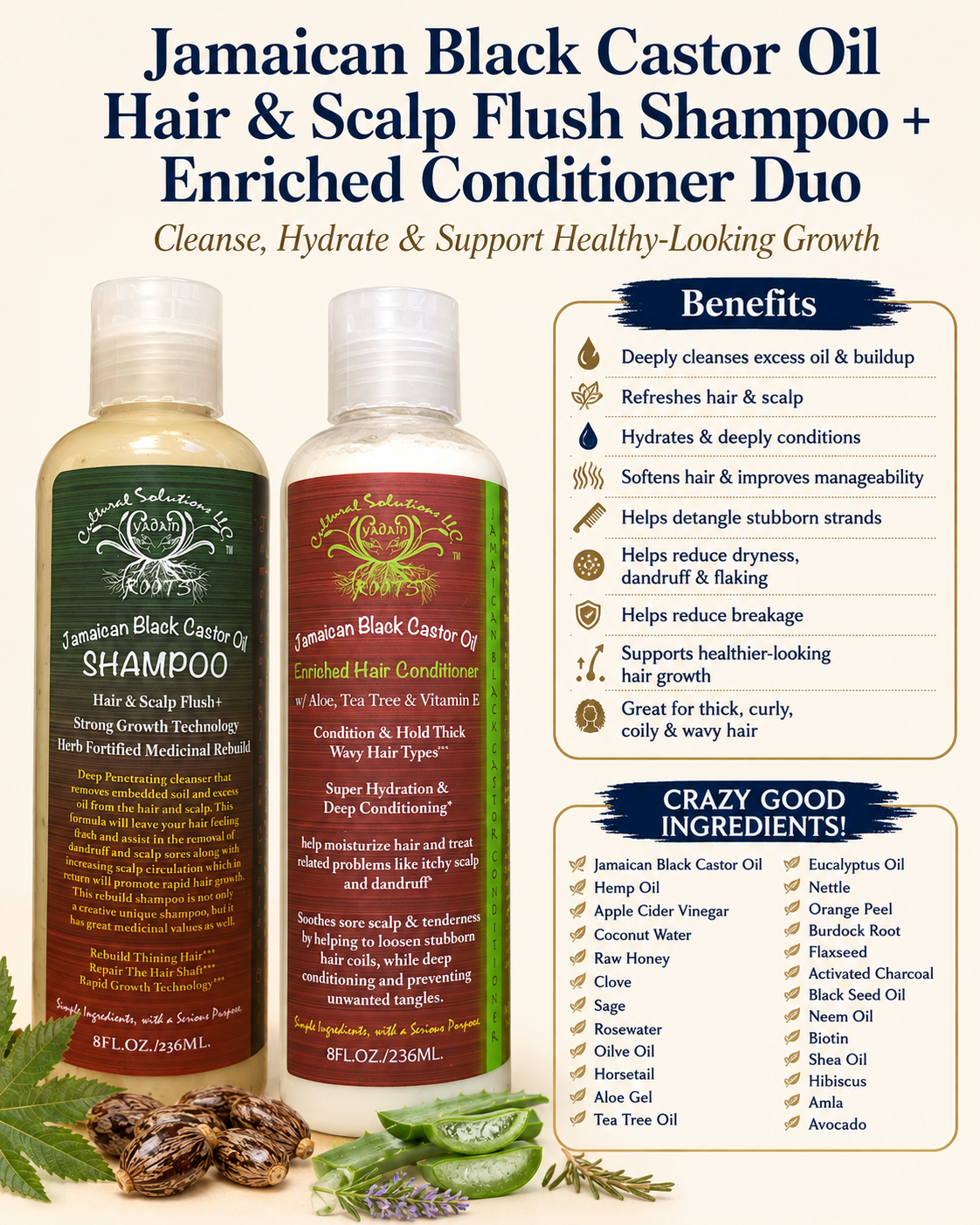 JAMAICAN BLACK CASTOR OIL HAIR & SCALP FLUSH Shampoo + Enriched Conditioner Duo - Image 2