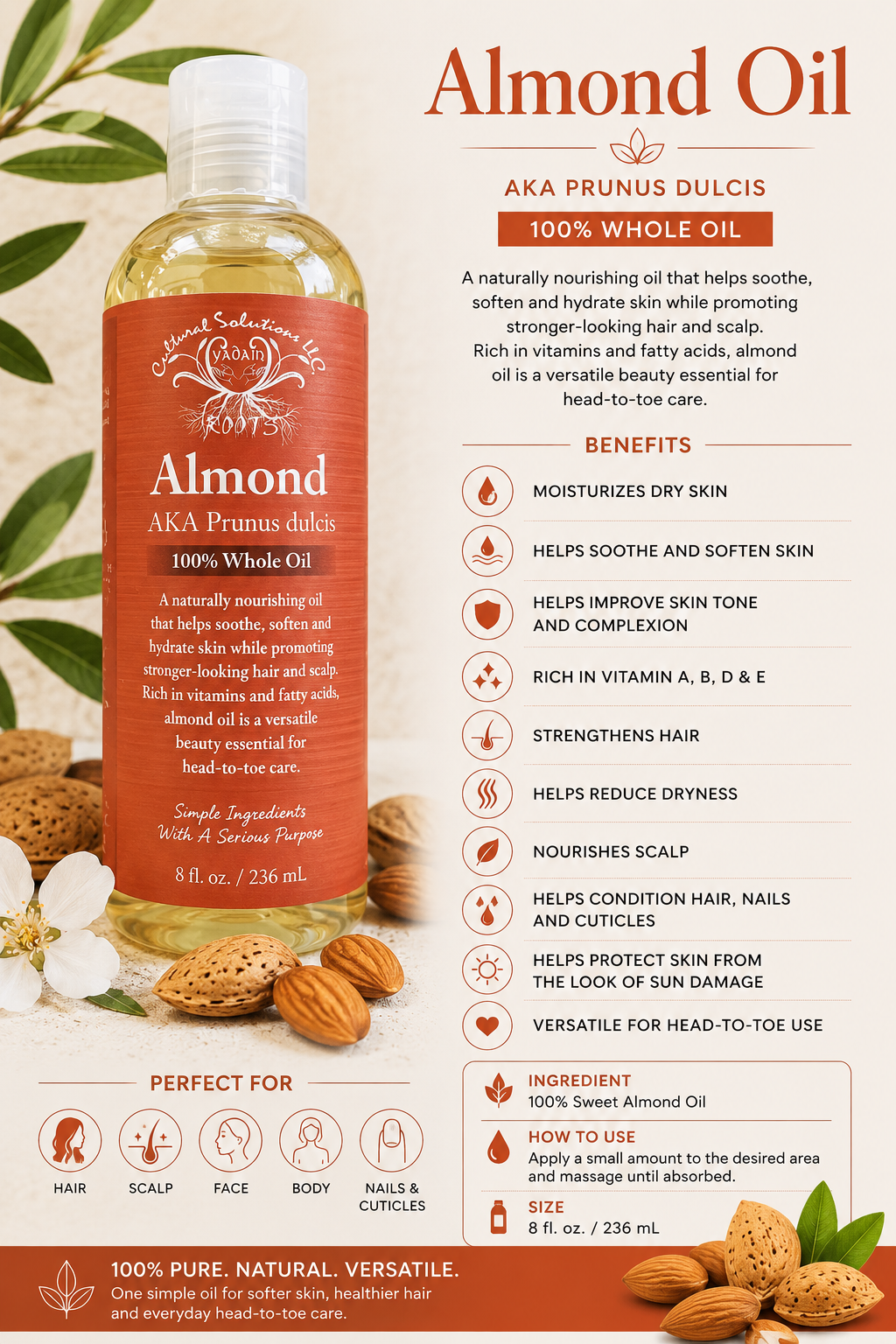 Almond 100% Whole Oil - 8oz - Image 2