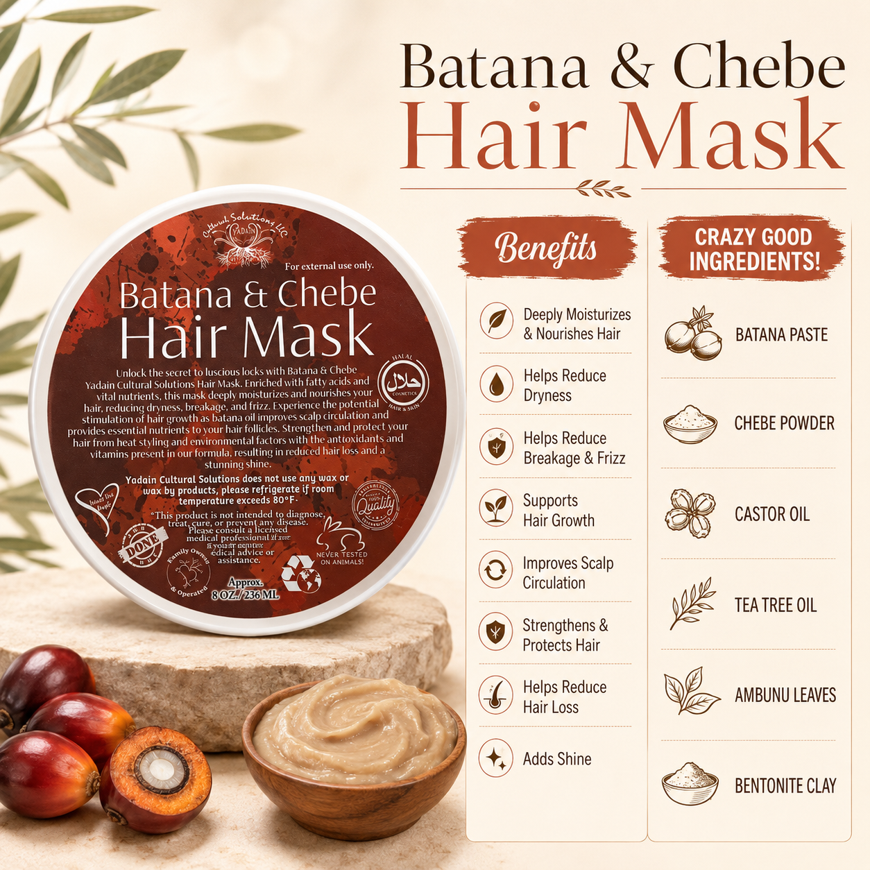 BATANA & CHEBE MOISTURIZING HAIR MASK - 8oz - Image 2