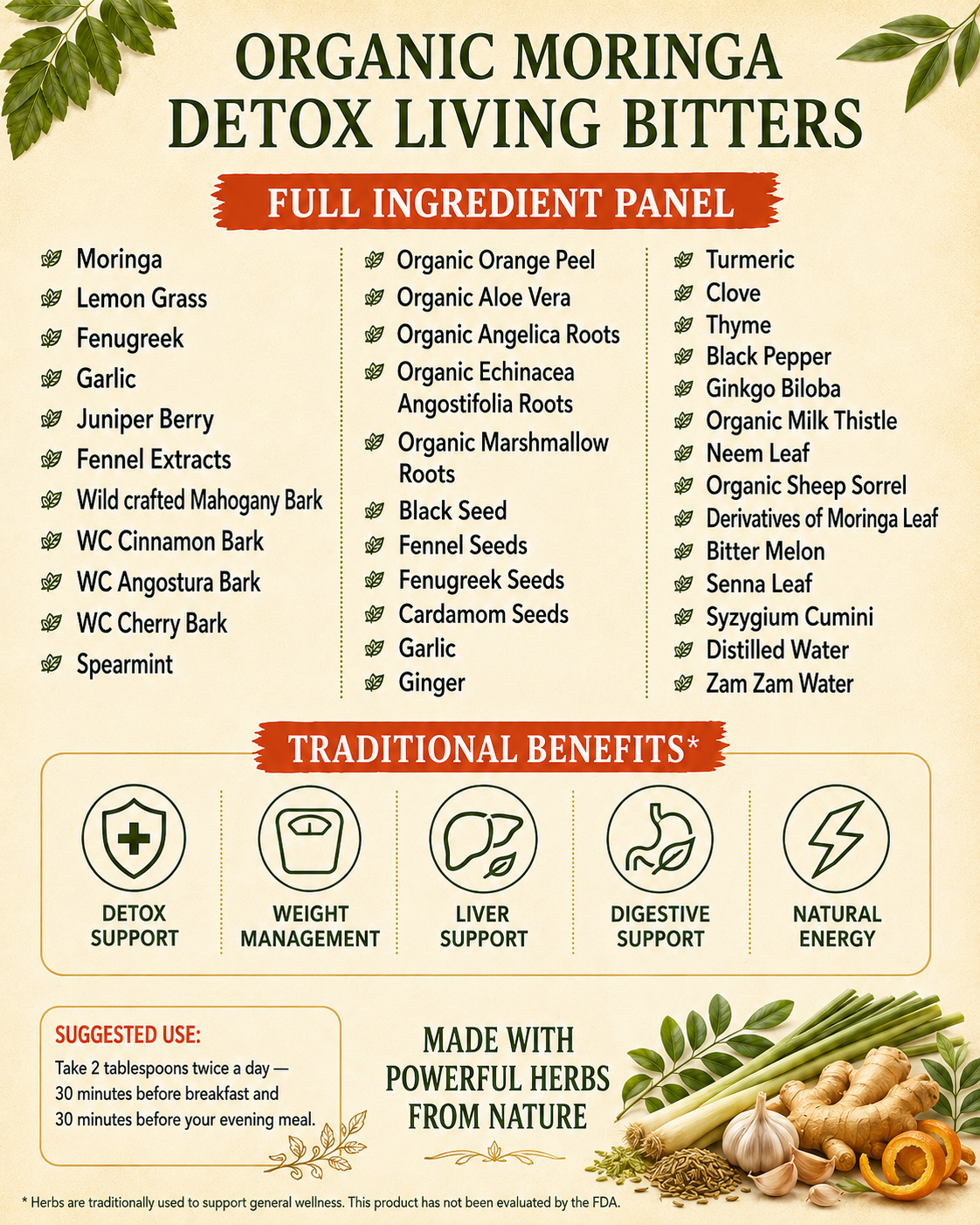 MORINGA DETOX LIVING BITTERS - 16oz - Image 2