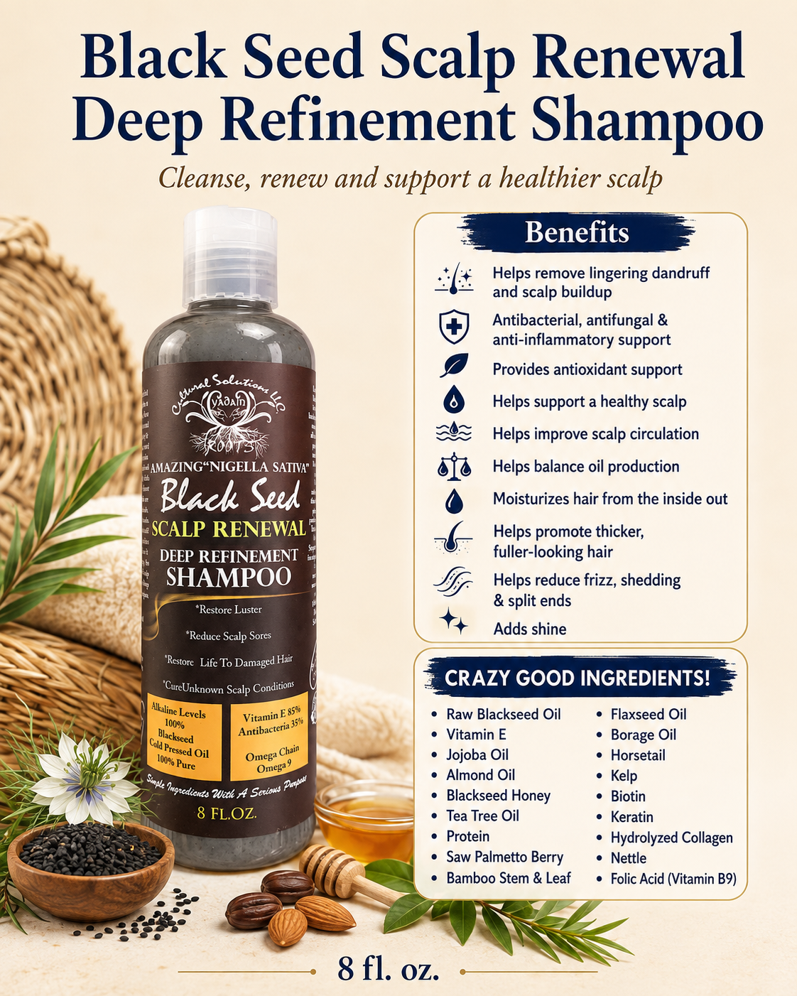 BLACK SEED SCALP RENEWAL Deep Refinement Shampoo - 8oz. - Image 2
