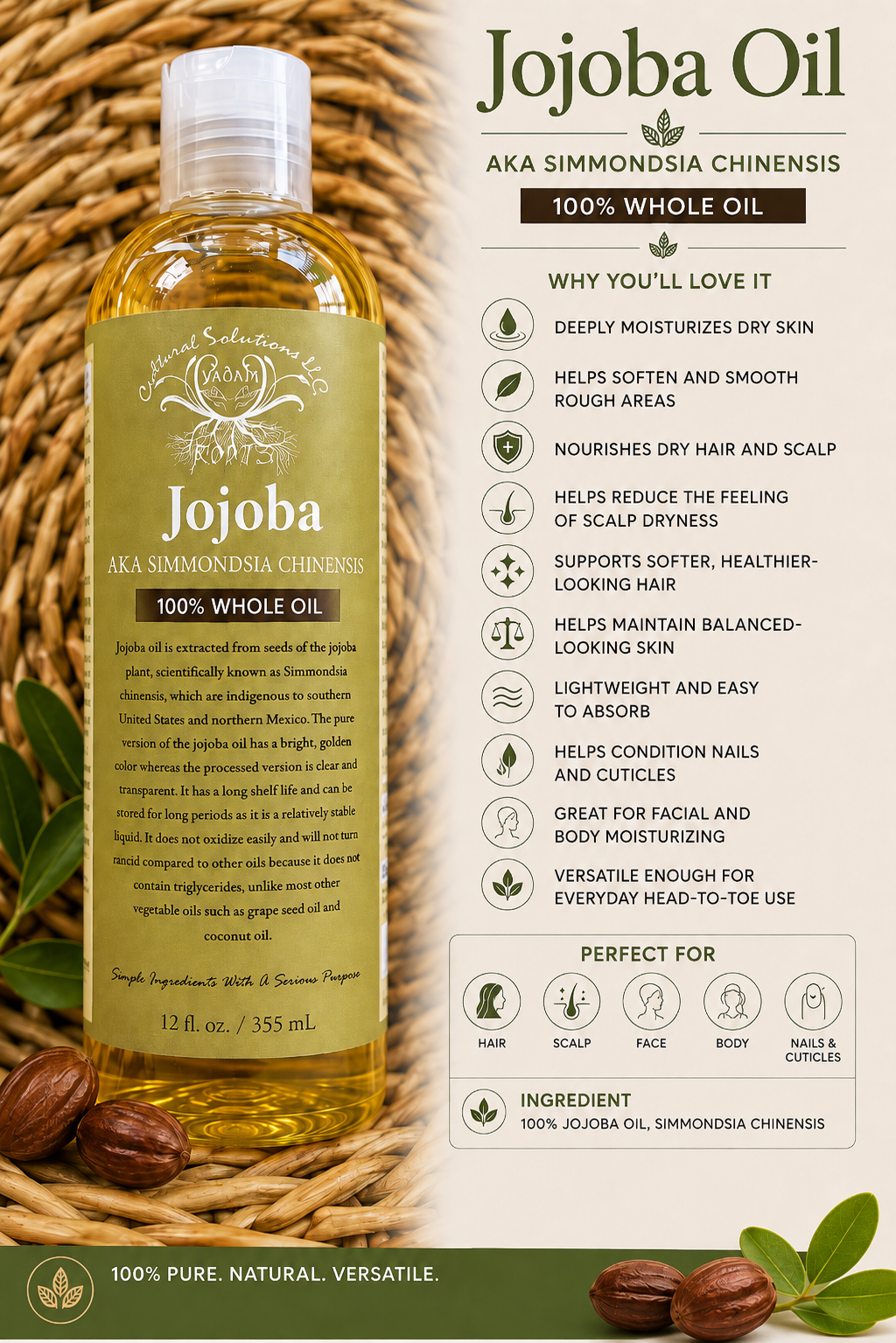 Jojoba 100% Whole Oil - 12oz Larger Size - Image 2
