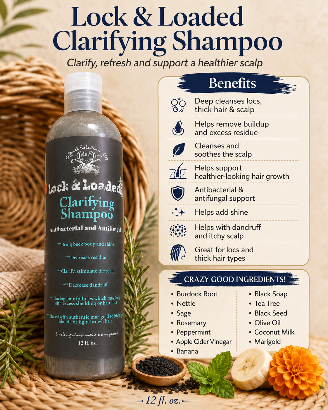 LOCK & LOADED CLARIFYING SHAMPOO - Large 12oz size - Image 2