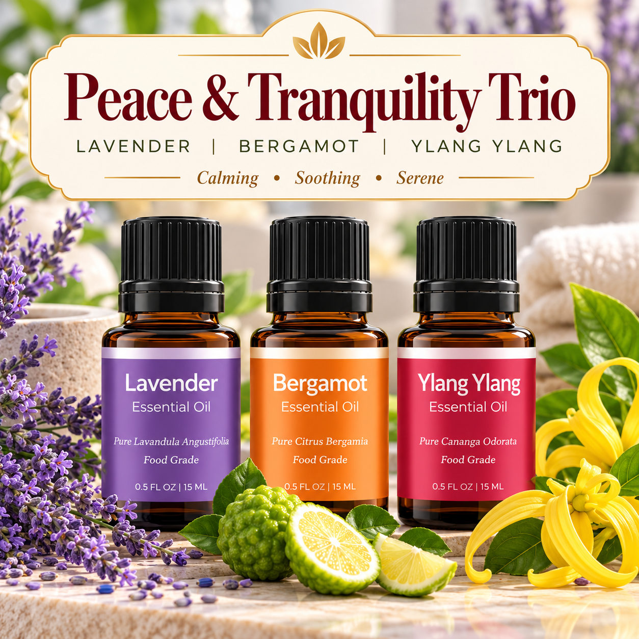 PEACE + TRANQUILITY Essential Oil Trio (Food Grade)